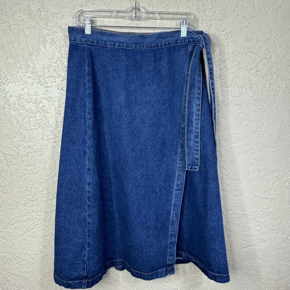 Women's Wrap Denim Skirt Size XL Dark Wash A-line Retro Western Casual Cottage